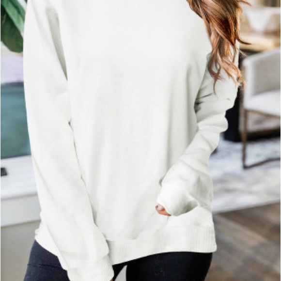 White Plain Crew Neck Pullover Sweatshirt - Picture 13 of 14